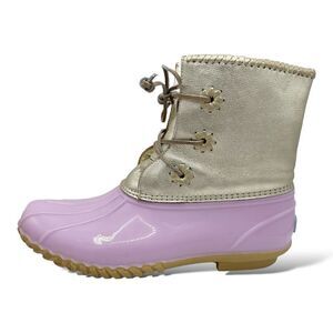 Jack Rogers Waterproof Chloe Lavender and Metallic Gold Duck Rain Boots Sz 11‎